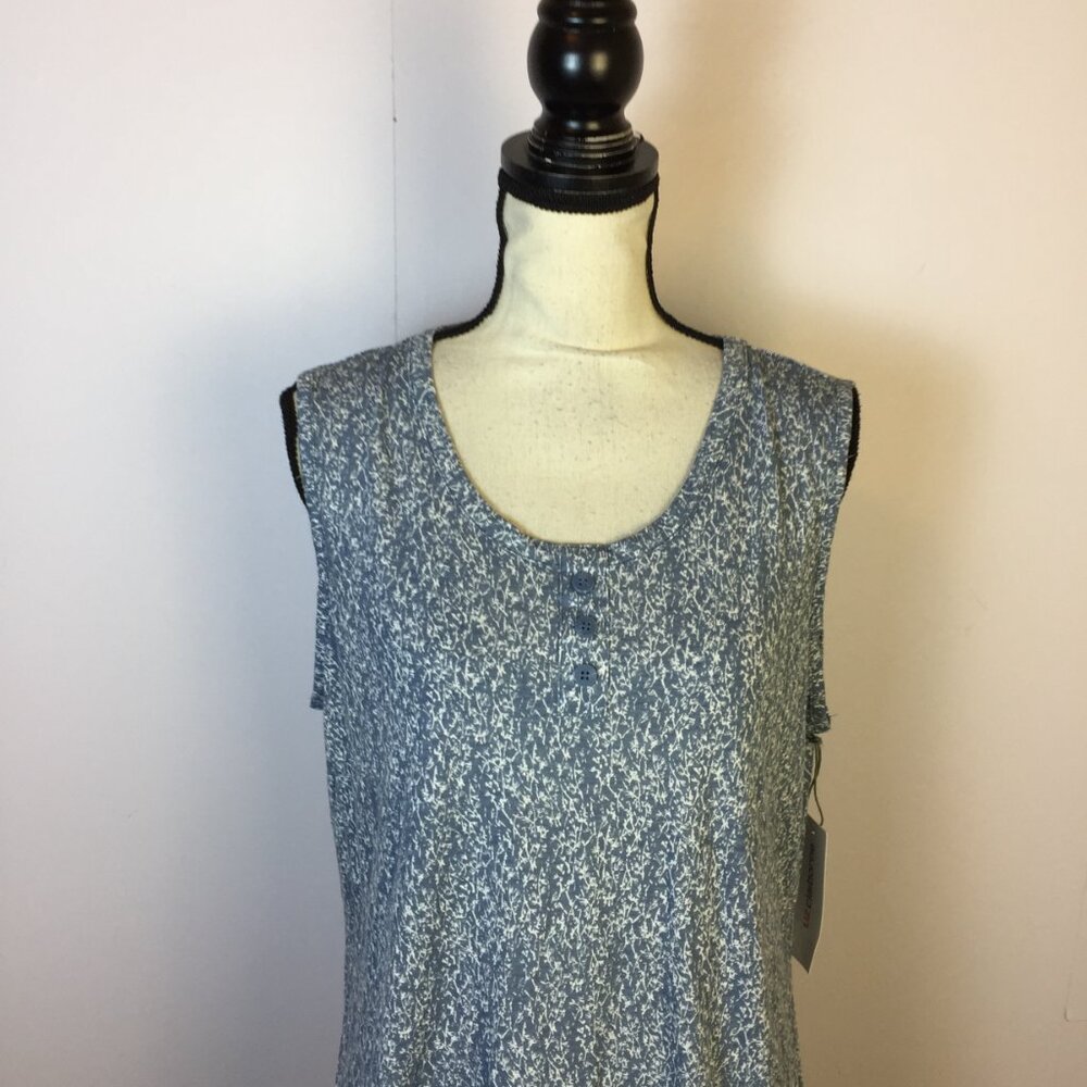 New! Liz Claiborne Blouse Tank Top L Womans Blue Printed Sleeveless Stretch - Picture 4 of 16